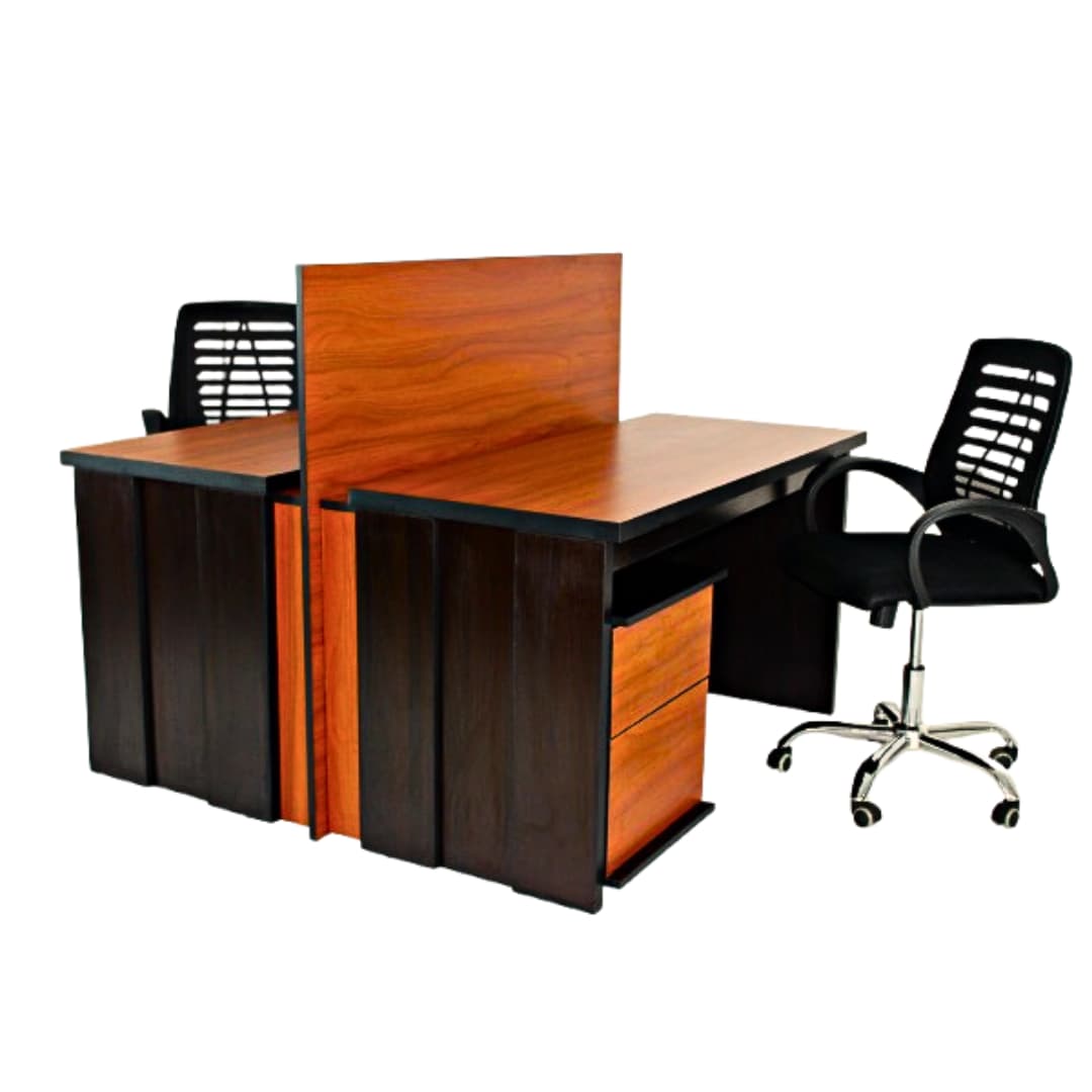 Dual workstation setup with office partition panels – sold as single units