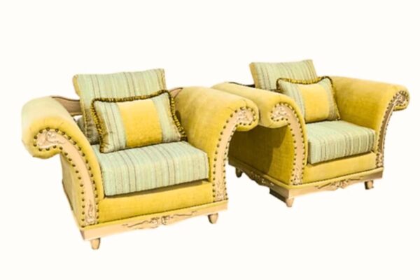 Elegant luxury sofa set with gold accents in a modern living room
