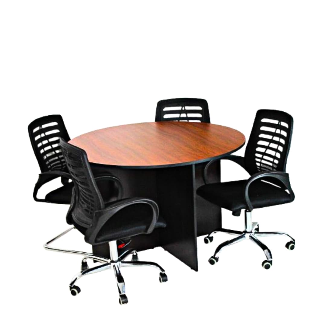 Modern round meeting table for four people in office setting