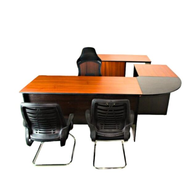 Executive L-shaped office desk with modern design and dual work surfaces