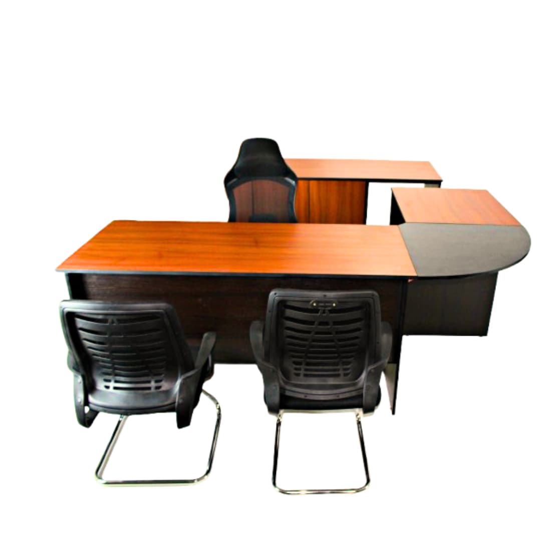 Executive L-shaped office desk with modern design and dual work surfaces