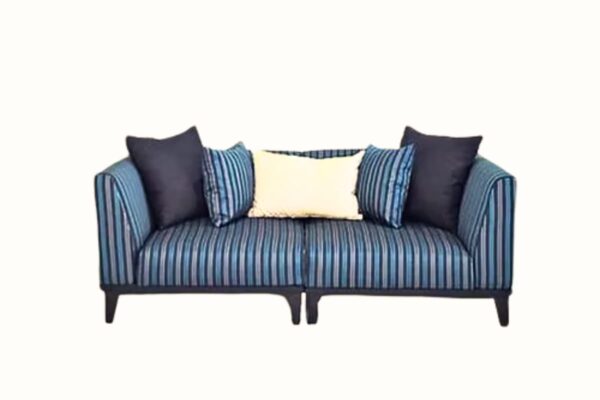 Modern sofa and armchair set with striped and solid upholstery
