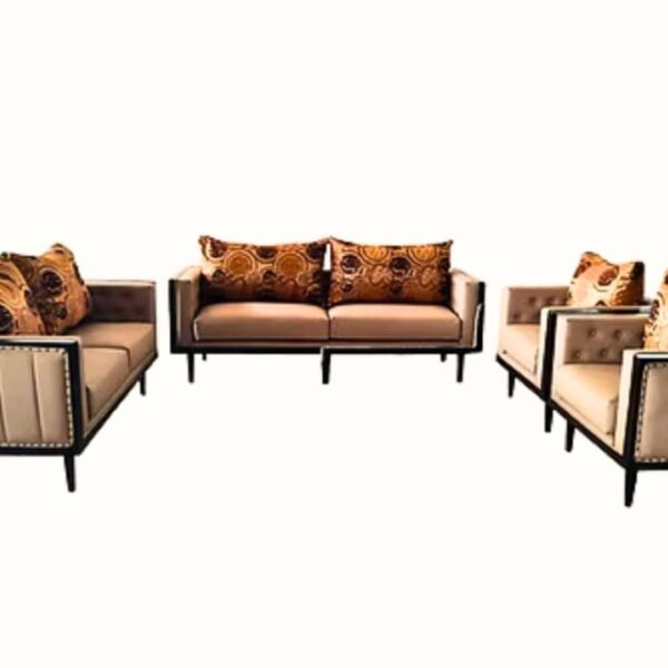 Modern sofa with channel tufting and nailhead accents