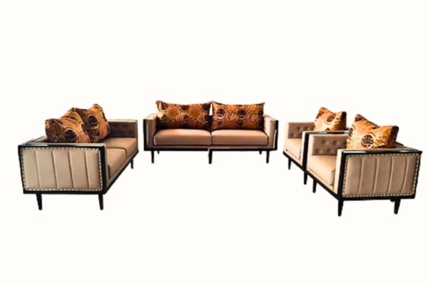 Modern sofa with channel tufting and nailhead accents