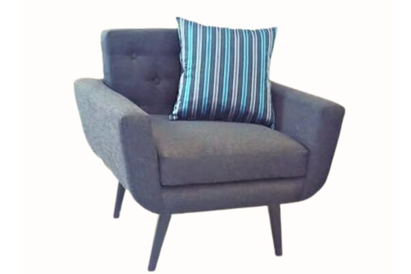 Modern sofa and armchair set with striped and solid upholstery