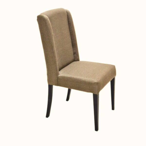 Modern high-back upholstered dining chair with wooden legs