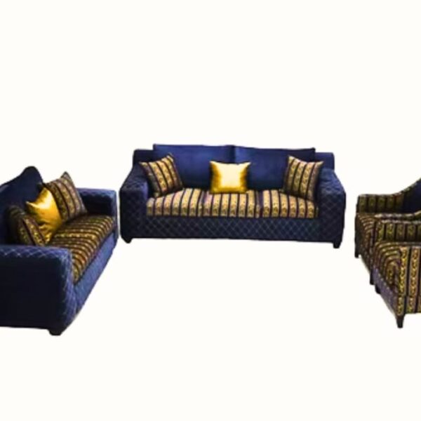 Stylish modern sofa set with quilted design and accent pillows