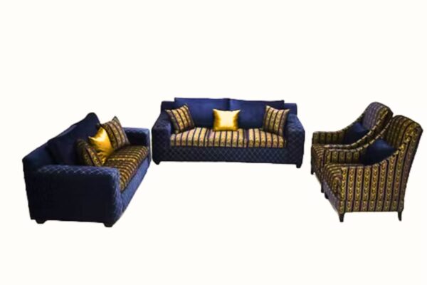 Stylish modern sofa set with quilted design and accent pillows