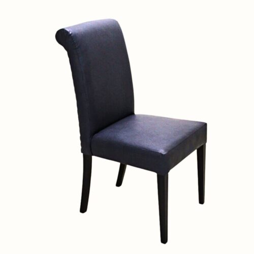 Neutral dining chair available in linen, leather, or leatherette 