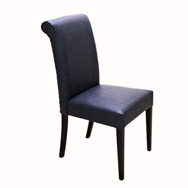 Neutral dining chair available in linen, leather, or leatherette 