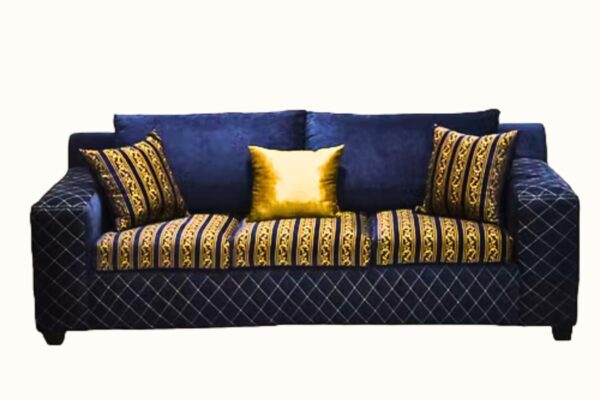 Stylish modern sofa set with quilted design and accent pillows