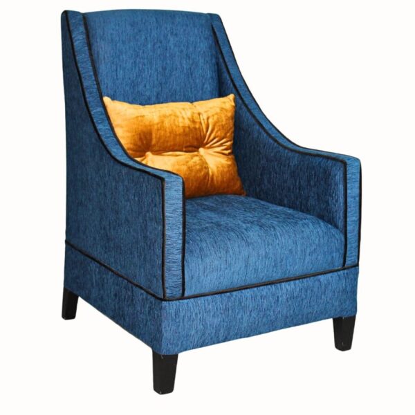 Luxury upholstered accent chair with contrast throw pillow