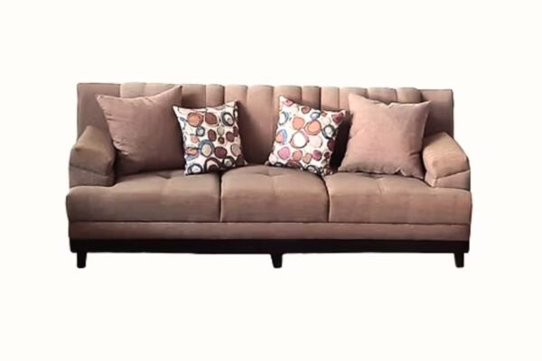 Contemporary sofa set with neutral upholstery and floral pillows
