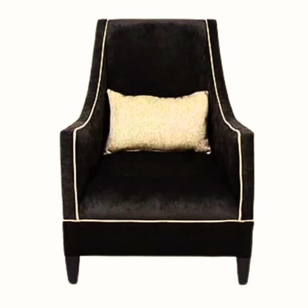 Luxury upholstered accent chair with contrast throw pillow