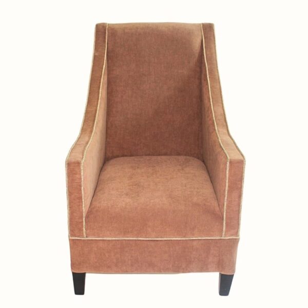 Luxury upholstered accent chair with contrast throw pillow
