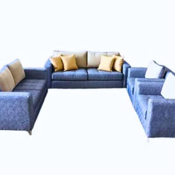 Modern upholstered sofa set with colorful accent pillows
