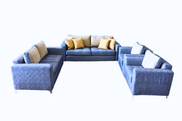 Modern upholstered sofa set with colorful accent pillows