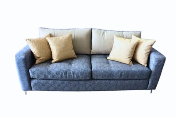 Modern upholstered sofa set with colorful accent pillows