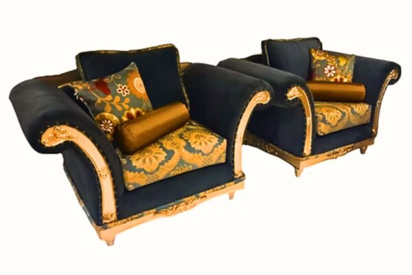 Elegant luxury sofa set with gold accents in a modern living room