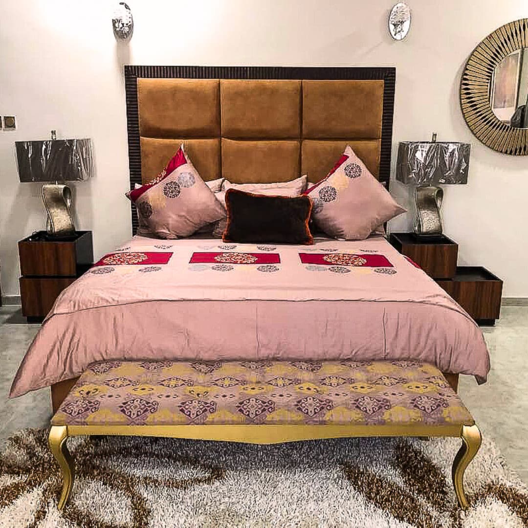 Picture framed cubed padded headboard